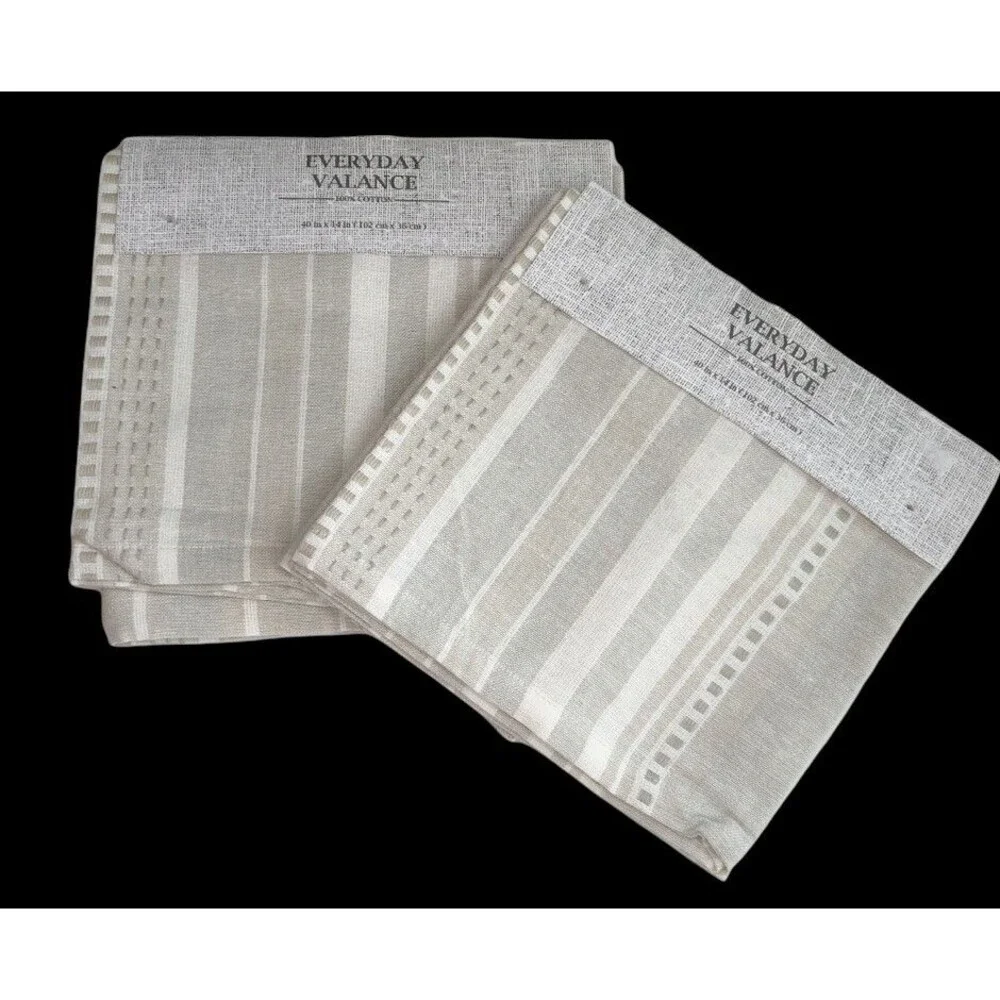 Summer Striped Valance Set Of 2 Beach Summer House Beige Taupe Ivory 40x14